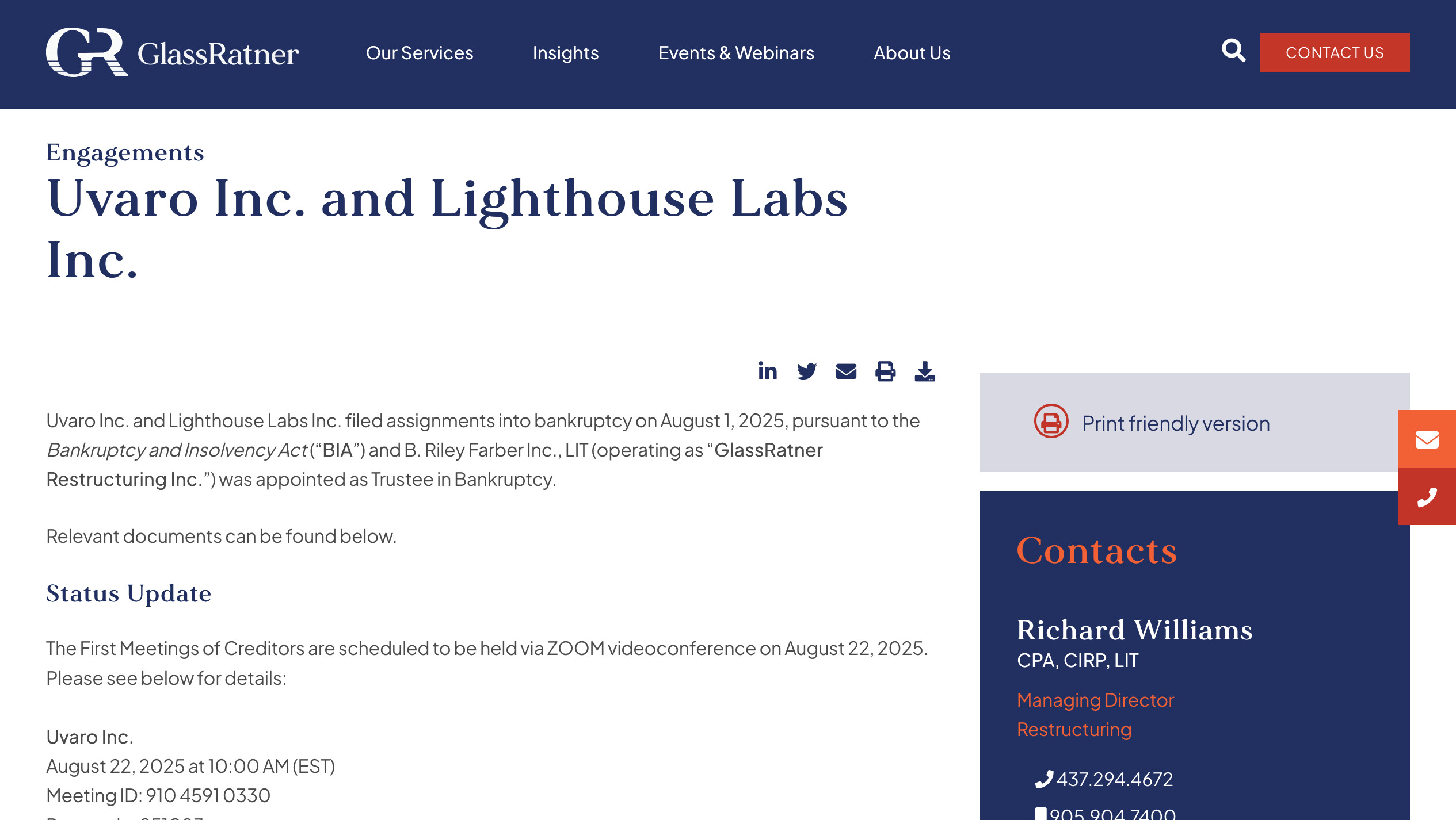 Lighthouse Labs website showing bankruptcy trustee notice