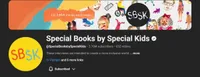 Screenshot of the YouTube channel page for Special Books by Special Kids (@SpecialBooksbySpecialKids), showing 3.76M subscribers and 652 videos. The banner features watercolor illustrations of diverse people, including someone in a wheelchair, alongside the text '1 to 3 NEW stories each week' and the SBSK logo. The channel description reads 'These interviews are intended to create a more inclusive world.' The author is subscribed to the channel.